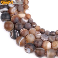 Round Frost Brown Banded Agate Beads For Jewelry Making Strand 15" 6mm 8mm 10mm