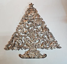 Vintage Silverplate Ornate Trivet/Wall Hanging; Christmas Tree; 10"x9"