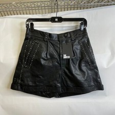 THE KOOPLES High Rise Leather Shorts Women's Size 2 Black FSHO27077K