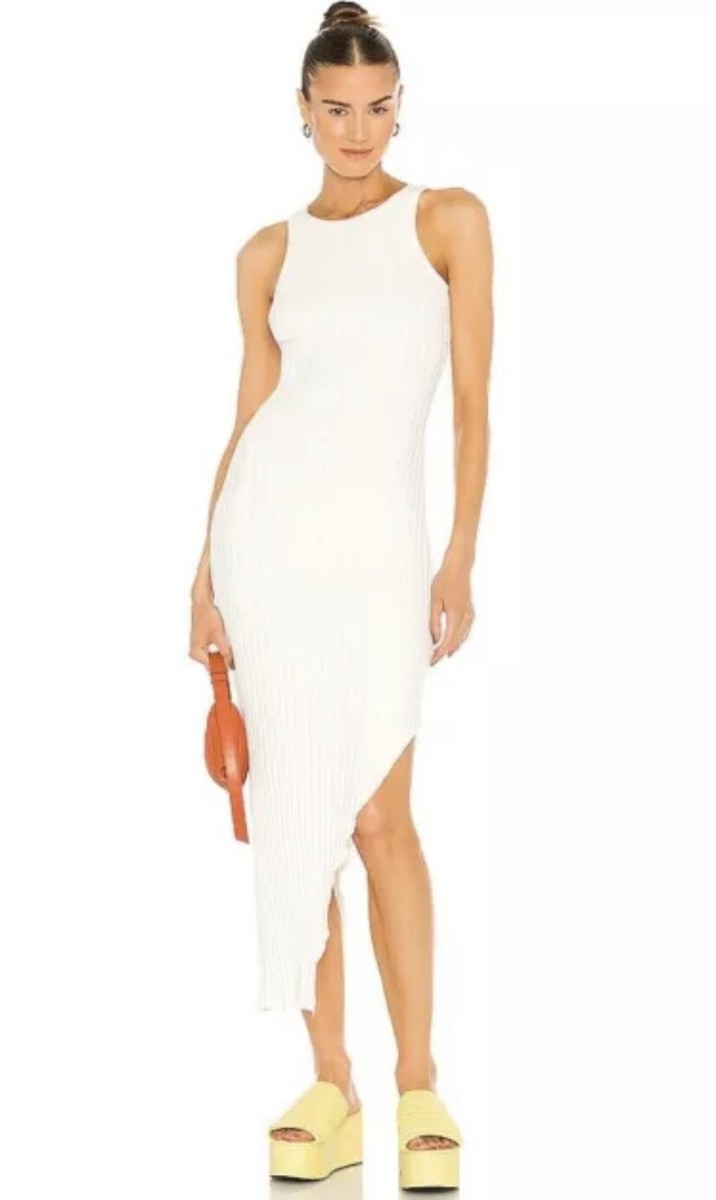 simon miller ribbed dress Simon Miller Goomba Dress Macadamia White Rib Knit High Slit SM NWT $198  Bodycon