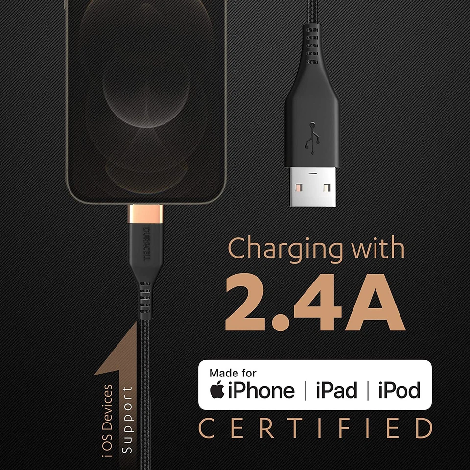 Duracell Usb-A To Lightning Mfi Certified Braided Sync & Charge Cable For Iphone - Image 2 of 4