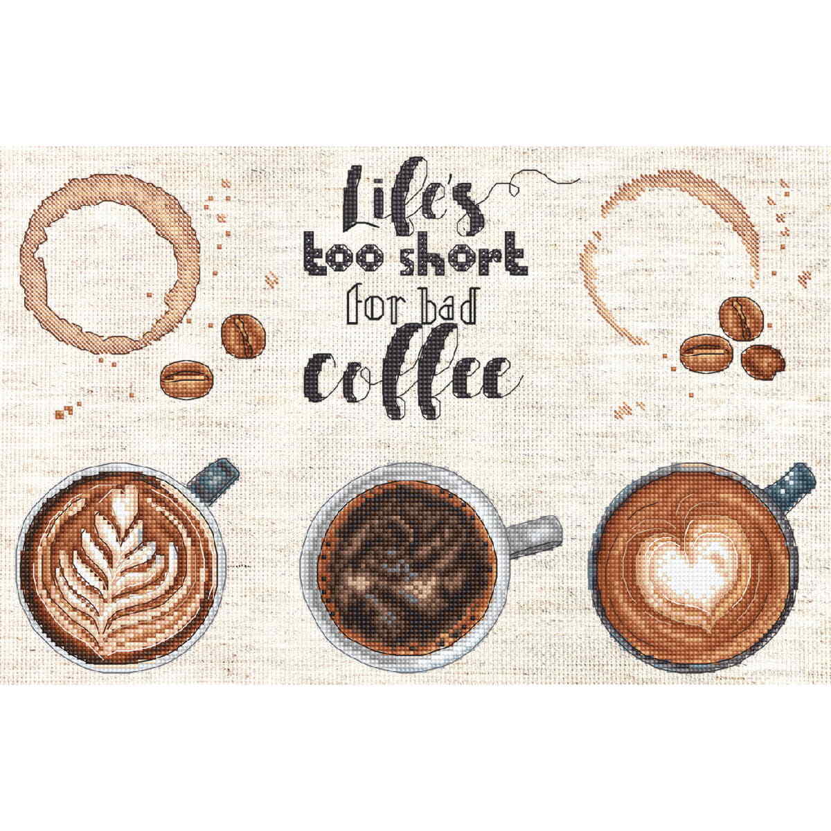 Letistitch counted cross stitch kit ""Life is too short for a bad coffee"", 19x29c