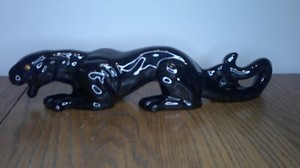 MCM ceramic black panther stalking figure and it has jeweled eyes 14" long Z140