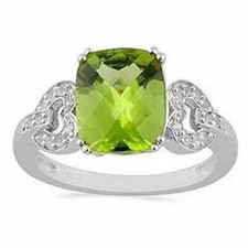 Peridot cushion cut  White Topaz Ring 925 Sterling silver