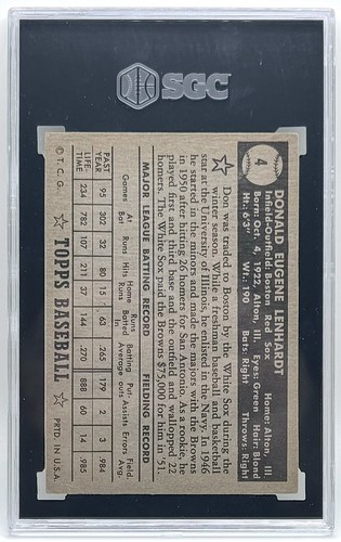1952 Topps #4 Don Lenhardt espalda negra SGC 4 en muy buen estado-excelente - Imagen 2 de 2