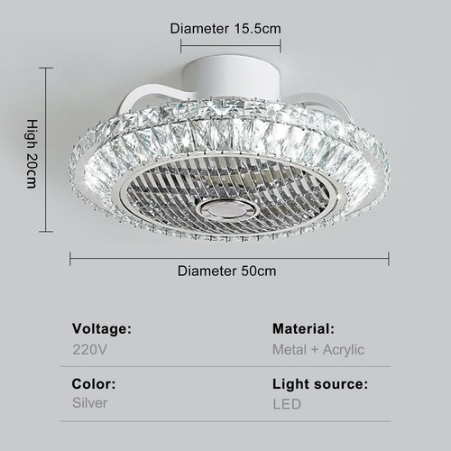 Ventilatore da soffitto cristallo illuminazione timer silenzioso soggiorno LED camera letto ventilatore - Foto 4 di 7