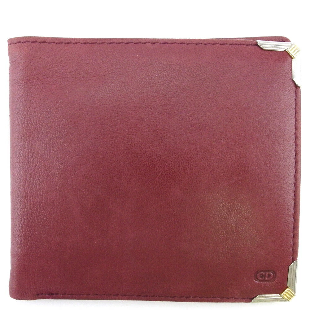 Portefeuille double DIOR CD marque Bordeaux cuir authentique D'OCCASION T18173