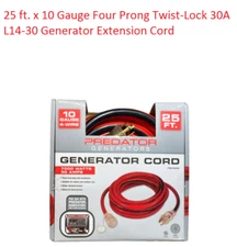 TWIST LOCK Generator Extension Cord 30A 25FT  L14-30 AWG  Copper Wire 250V