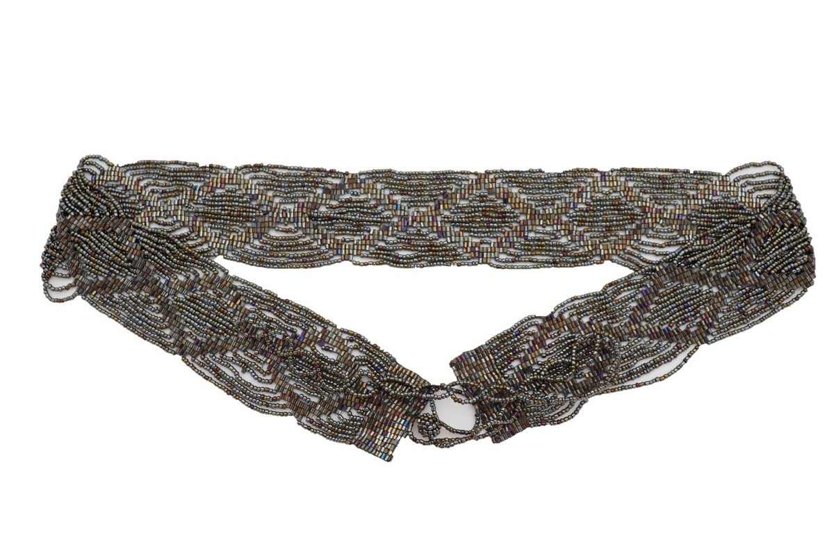 Women Metallic Bronze Green Color Beaded Wrap Around Tie  display picture 1