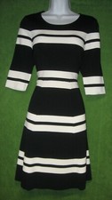 Eliza J Black White Striped Fit Flare Work Sweater Dress 8 $128
