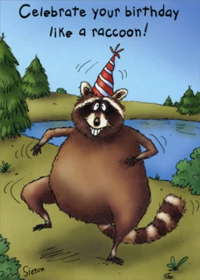 Raccoon Celebration Funny Birthday Card - Greeting Card by Oatmeal Studios