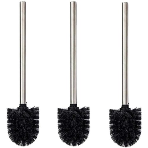 WELLGRO 5x WC-Bürste Edelstahl Schwarz – Ersatzbürsten Mit 360° Kopf, 35,5 Cm