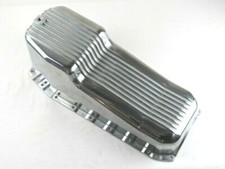 1980-1985 Chevy 283 350 400 Alum. Finned Oil Pan Pass Side Dip Polished E44002p
