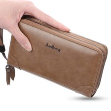 Business Mens Wallet Long PU Leather Double Zipper Clutch Wristlet Handbag Brown