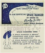 ROCKY JONES SPACE RANGER MEMBERSHIP CARD - VINTAGE REPRINT