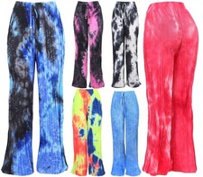 Women's Tie Dye Pleated Palazzo Wide Leg Causal Pants
