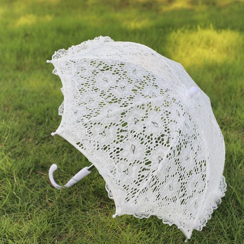 1x Bridal Lace Embroidered Umbrella White Beige Parasol Wedding Party Photo Prop - Picture 10 of 12