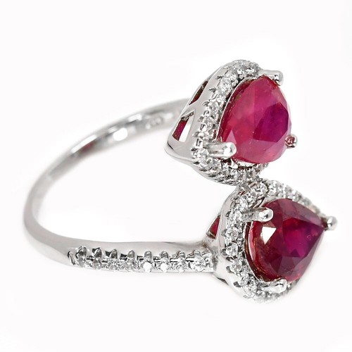 925 STERLING SILVER PIGEON BLOOD RED RUBY PEAR 10X7 MM. WHITE CZ RING SIZE 7 - Picture 4 of 10