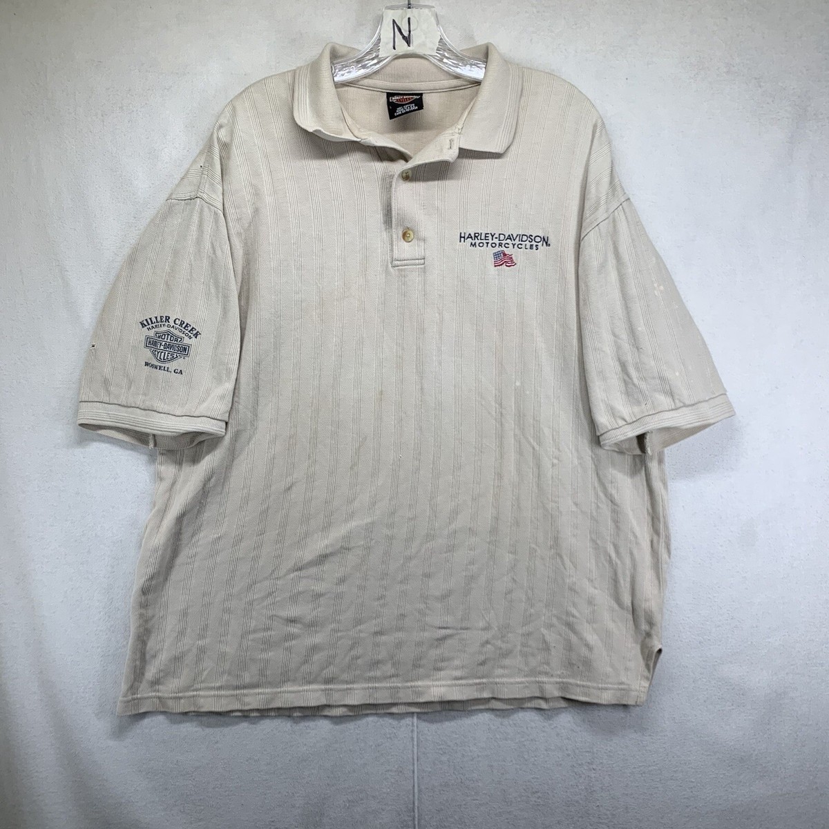 トップス HARLEY DAVIDSON 90s Over Polo Shirt VTG 90s Black Striped Texture HARLEY DAVIDSON Collared Polo