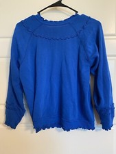 Vtg 80s Women  s Sweatshirt Blue Ruffle Sleeve Size Small 100 Cotton No Tag