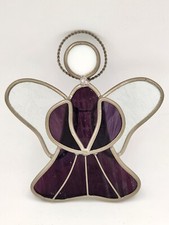Stained Glass Angel Ornament Window Suncatcher Purple Silver White 4 "