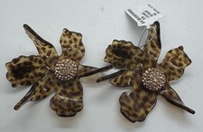 Lele Sadoughi Brown Crystal Lily Resin NWT Clip On Earrings
