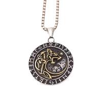 Nordische Halskette - Wolf Rune Wikinger Vikings - Gold Amulett AnhäNger 60 Cm