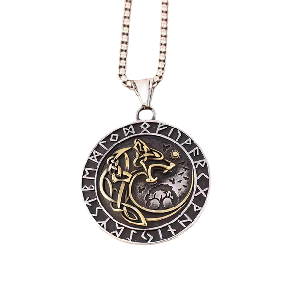 Nordische Halskette - Wolf Rune Wikinger Vikings - Gold Amulett AnhäNger 60 Cm-image
