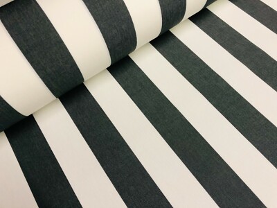 Black & White Striped DRALON Outdoor Teflon Upholstery Curtain Fabric 320cm Wide