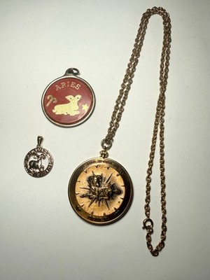  Vintage Aries Zodiac Astrology Pendant Medallion Necklace Map lot 3