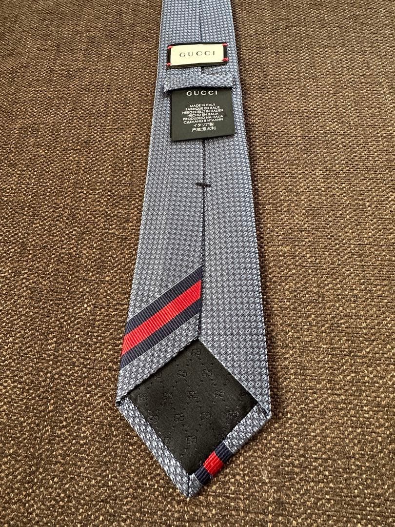 Gucci Necktie Tie 100% Silk Blue Sherry Line Bee 2.8 inches From Japan thumbnail 4