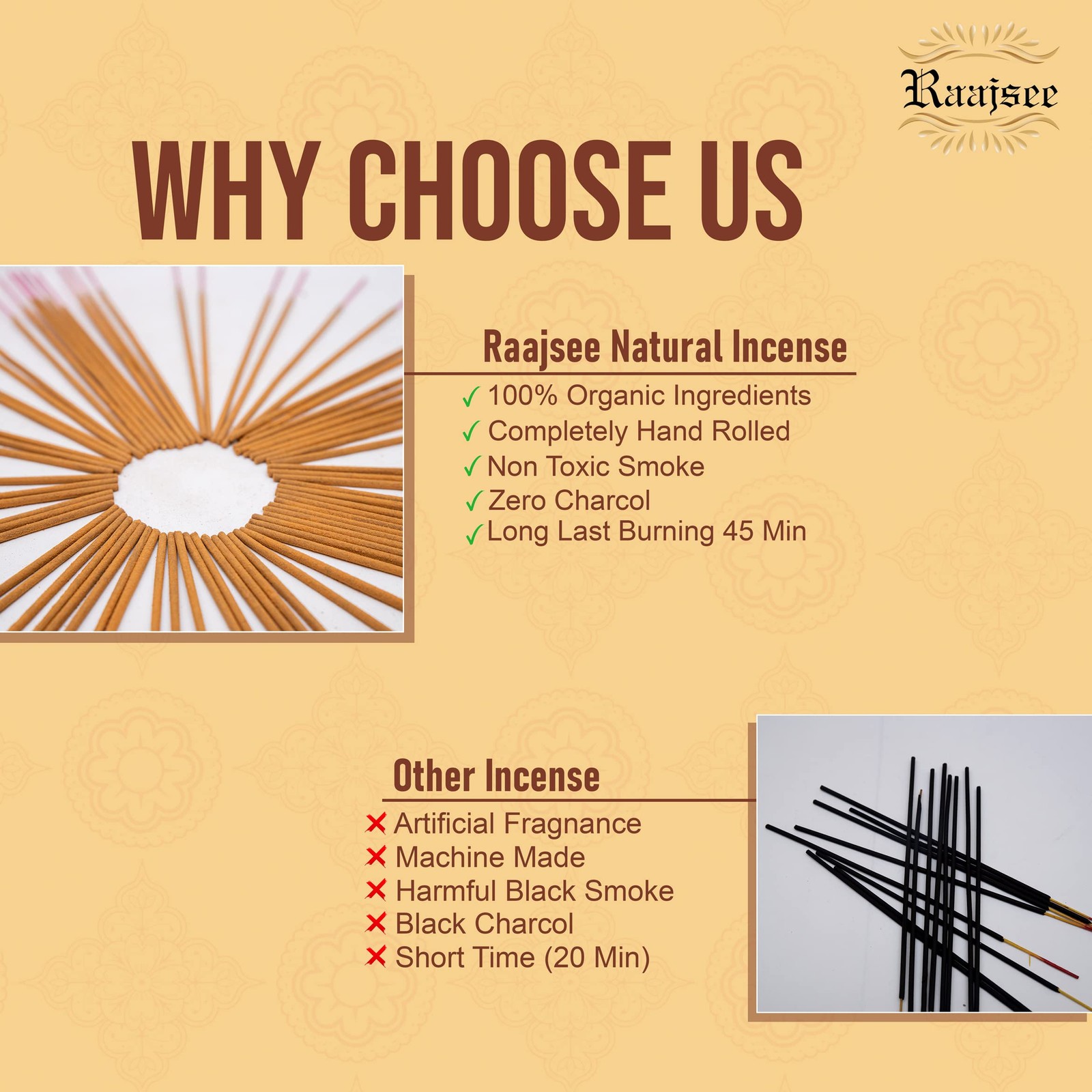 Sandalwood Incense Sticks 100 Gm Pack-100% Pure Organic Natural Hand Rolled F...