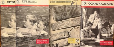Vintage Boy Scout Lot 4 Merit Badge Pamphlets Lifesaving Leatherwork Communicate