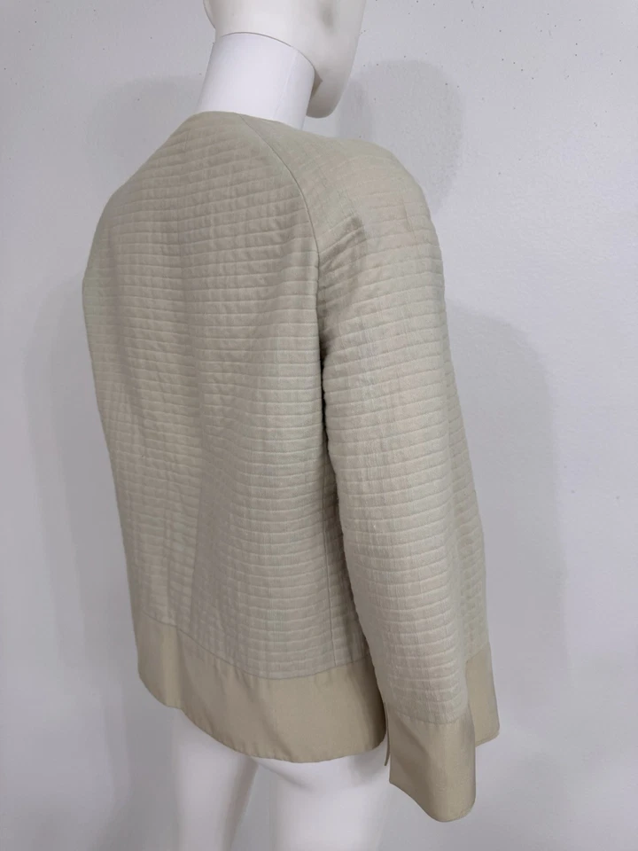 Akris Bergdorf Goodman Linen W Silk Taffeta Accent Blazer Jacket In Oyster 10 M - Image 4 of 4