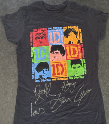 All 5 One Direction Signed  skinny T-Shirt Black Multicolour 