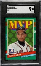 1991 Donruss - DAVE JUSTICE (MVP) #402 - ATLANTA BRAVES - SGC 9 MT