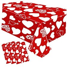 3 Pcs Valentine's Day Plastic Tablecloth Hearts Rectangular Table Cloth Red