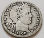 1908 D Barber Quarter 25c 90% Silver (X11)