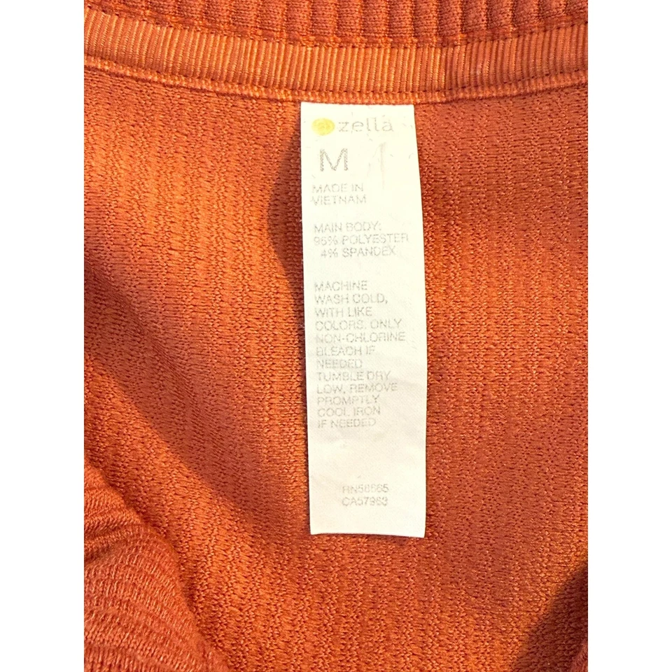 Zella Women's Medium Ottoman Full Zip Jacket Orange Red Ribbed Knit Wide Collar Foto 4 de 4