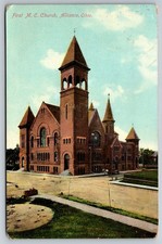 Alliance Ohio First M.E. Church Street View 1910 Antique Postcard