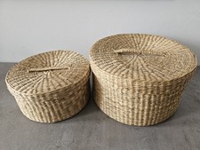 Ikea 2 Aufbewahrungs-Körbe Box mit Deckel beige rund ineinander stapelbar w NEU