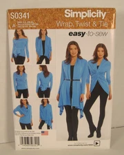 Simplicity 0341 Easy Wrap, Twist & Tie Cardigan Pattern Misses' XS-XL 6-24 Uncut
