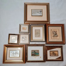 Lotto 9 Quadri Argento Cornici in legno Classiche Paesaggi e Borghi Decorativi