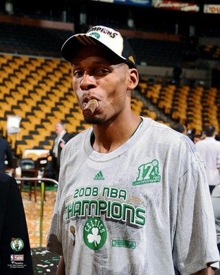 Ray Allen Boston Celtics Unsigned 2008 NBA Finals Postgame Victory Cigar Photo