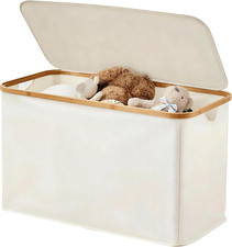 Storage Basket with Lid and Handles, 135L Fabric Bin with Divider for Shelf, Clo