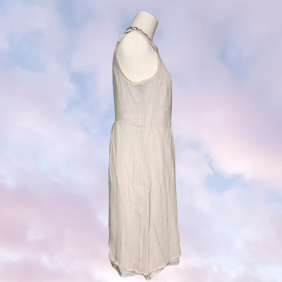 Vestido de verano Burberry London blanco roto topo gasa ligero midi sin mangas con botones XS Foto 4 de 4