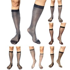 1 Pair Men Shiny Mid-calf Socks Stretchy See-through Stockings Formal Business