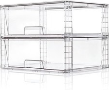 Wide Large Stackable Storage Drawers 2 Pack Multi-purpose Clear Plastic