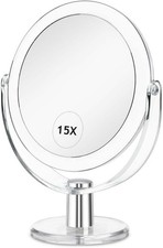 Vanity Makeup Mirror with Stand, 1X/15X Magnification Double Sided 360 Degree