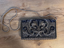 La Regale Silver and Blue Beaded Evening Clutch with Strap